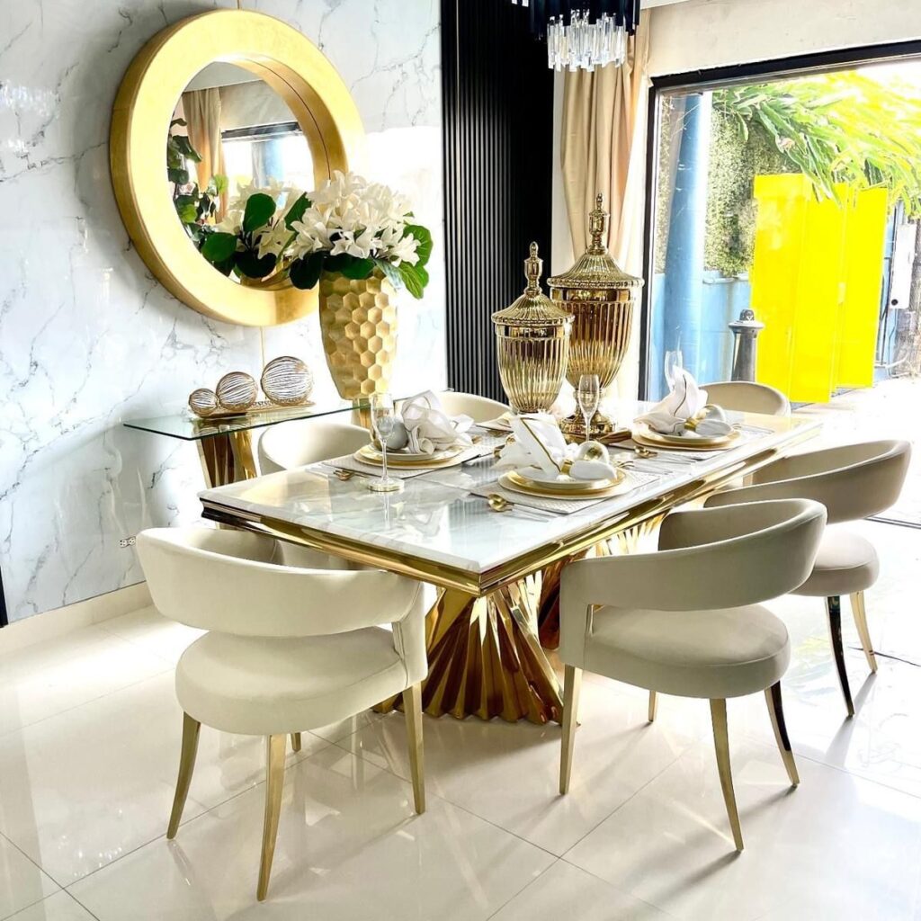 CREAM AND GOLD DINING ROOM 6PCS