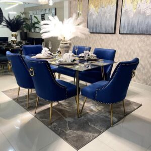 NAVY AND GLASS DINING ROOM 6PCS