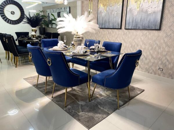 NAVY AND GLASS DINING ROOM 6PCS