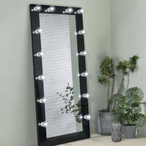 Zayan 32 x 71 Inch Floor Mirror LED Lighting Black Gloss